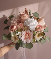 Blush White Rose Dahlia Wedding Bridal Bouquet